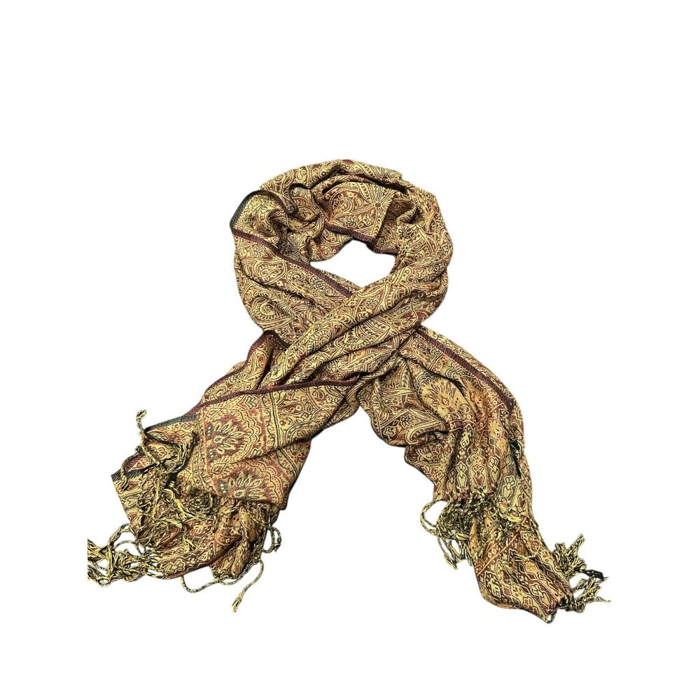 Vintage Fine Shawl Paisley Shimmer Scarf Fringe Trim Viscose Wrap Bohemian